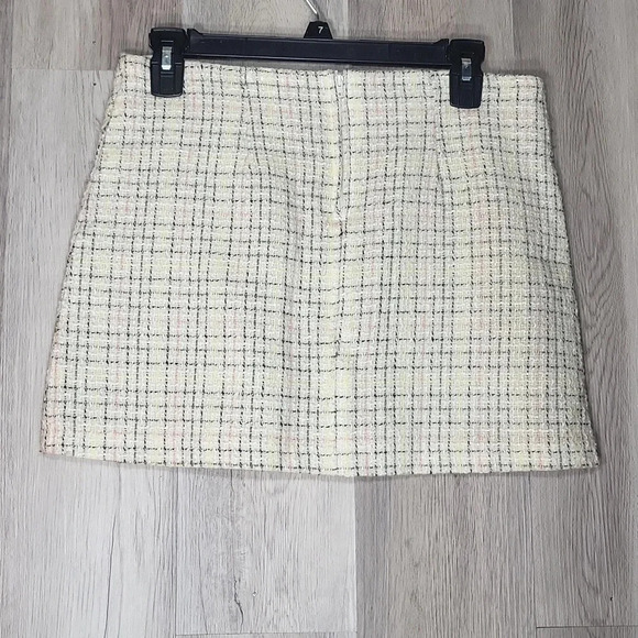 🛍Mandee‎ Knit Skirt Mini Plaid White Yellow Pink Zippered Pleated Juniors 3 - Picture 2 of 7